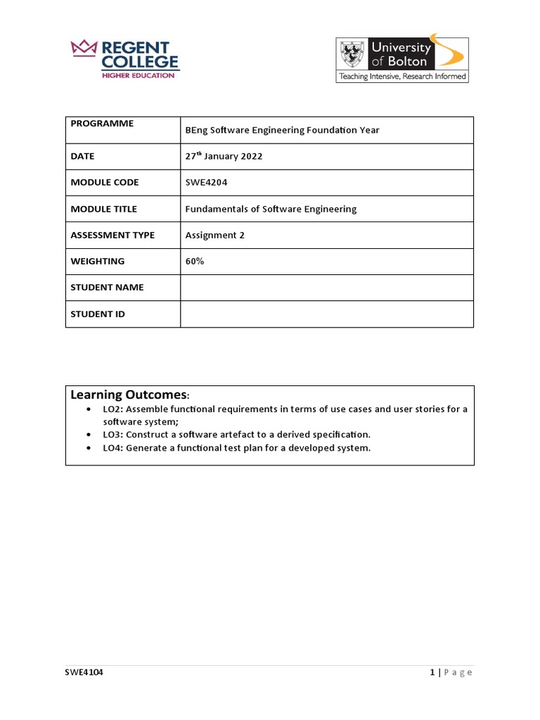 SWE4204 Fundamentals of Software Engineering Assignment | PDF | Theory ...