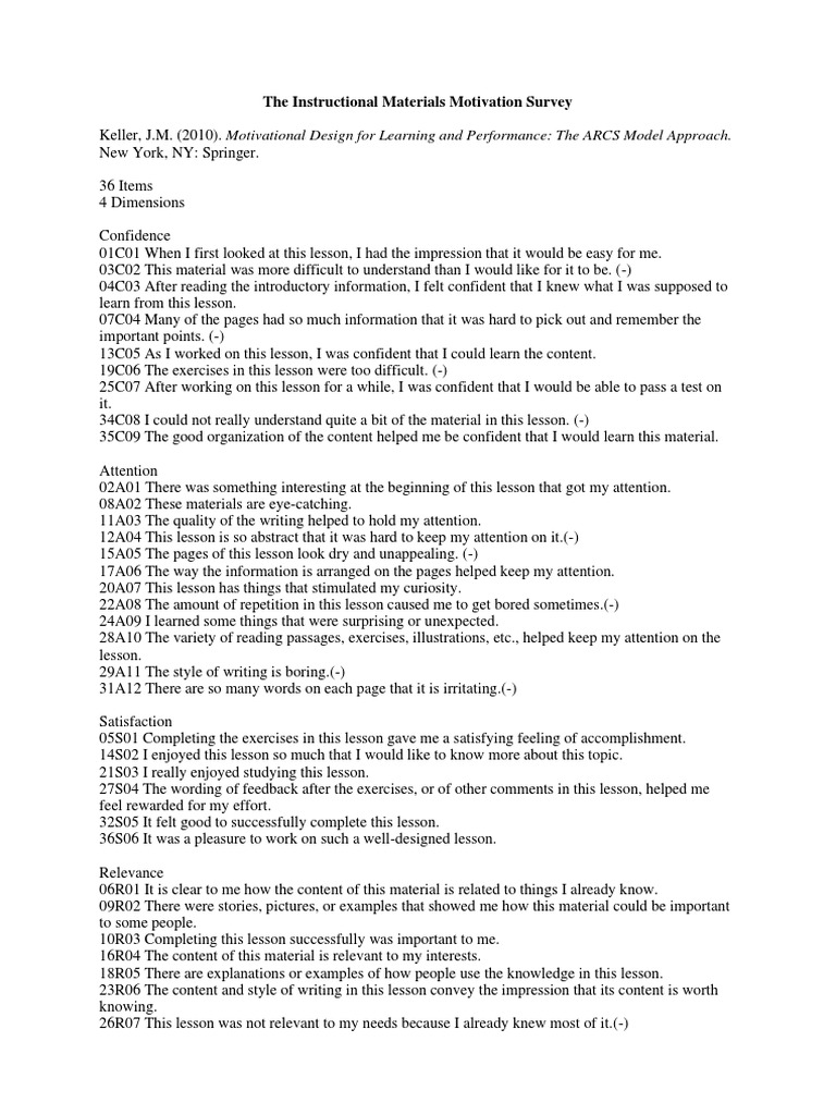 The Instructional Materials Motivation Survey IMMS QUESTIONNAIRE
