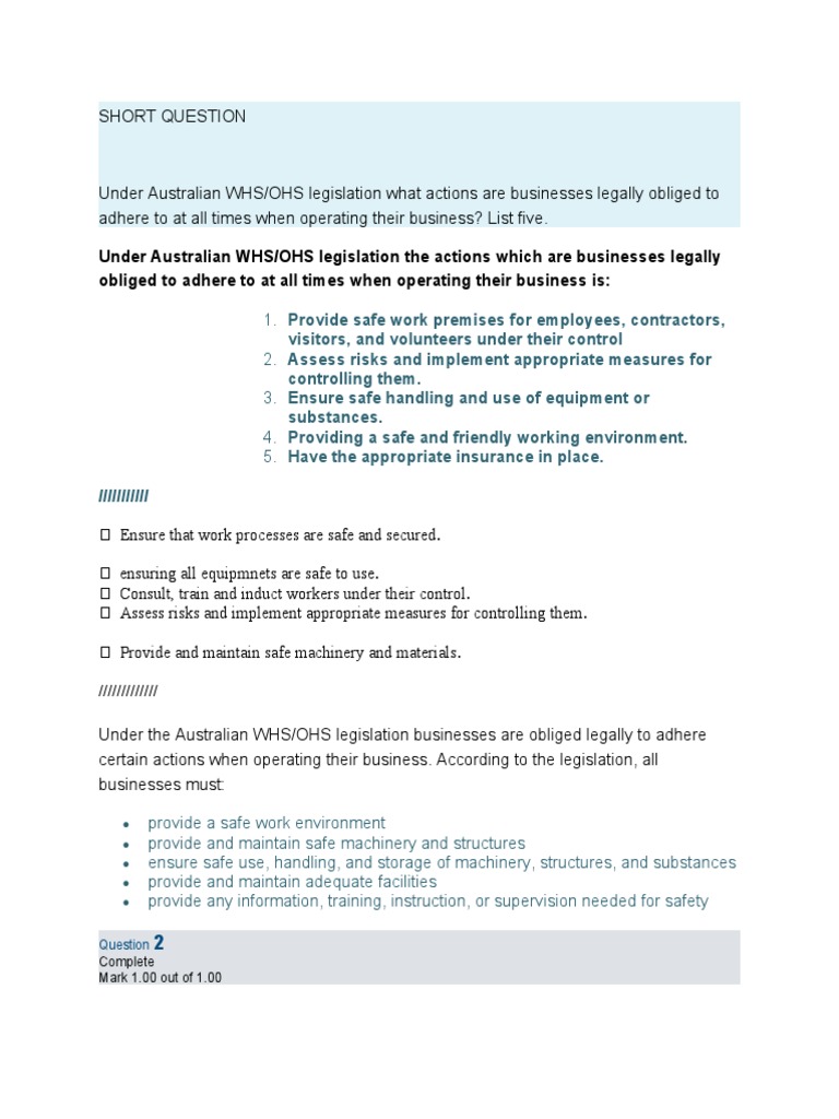 Short Question Pdf Occupational Safety And Health Hazards