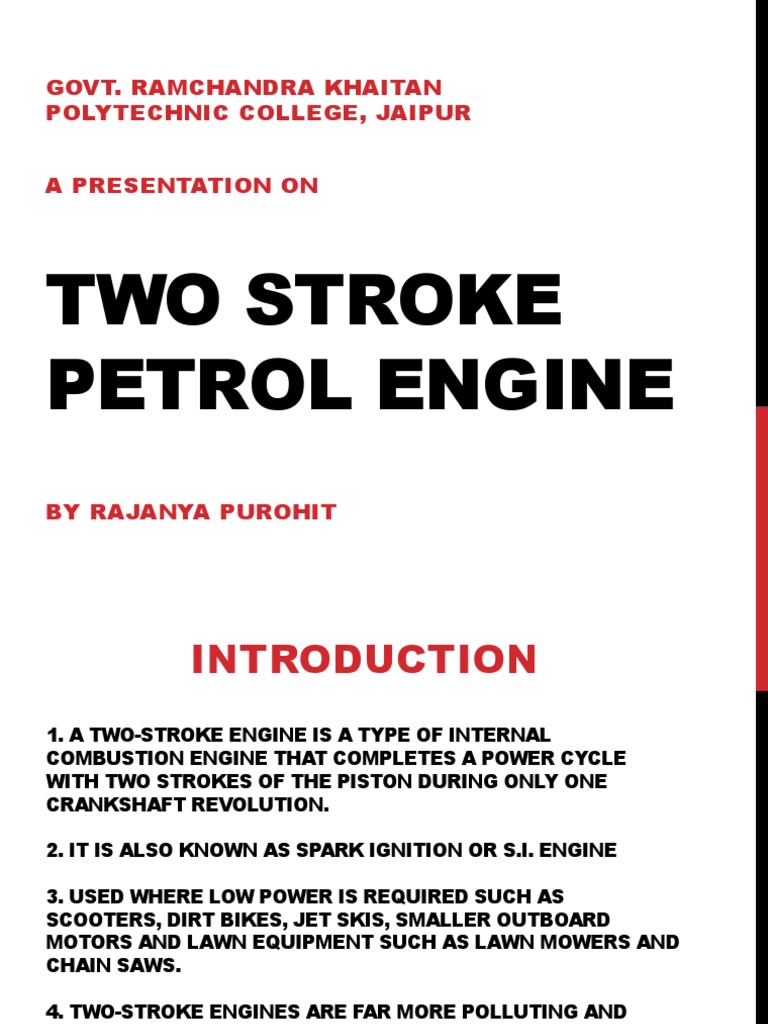 Two Stroke Petrol Engine | PDF | Internal Combustion Engine | Piston