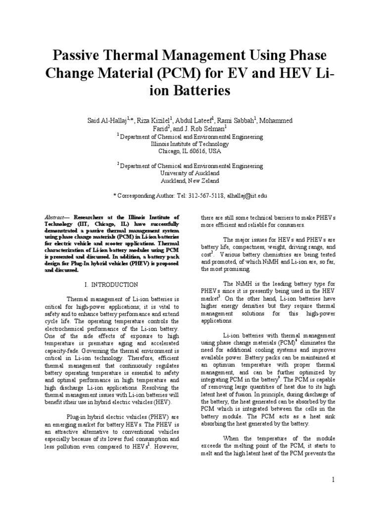 Passive Thermal Management Using Phase C-1 | PDF | Lithium Ion Battery ...