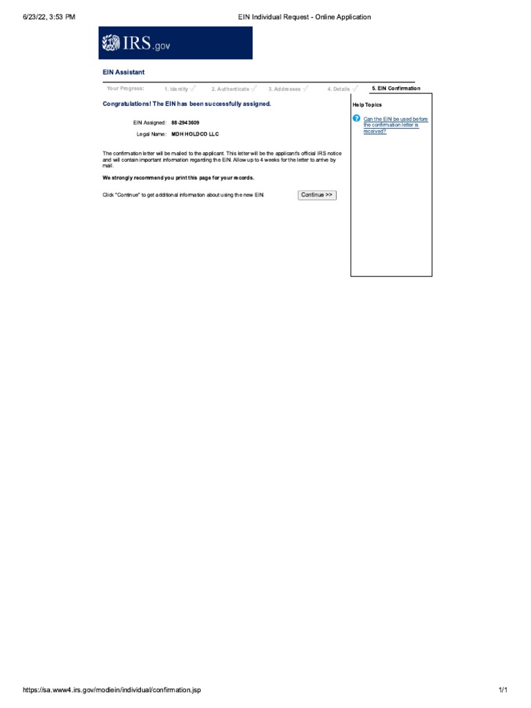 EIN Confirmation MDH Holdco LLC PDF