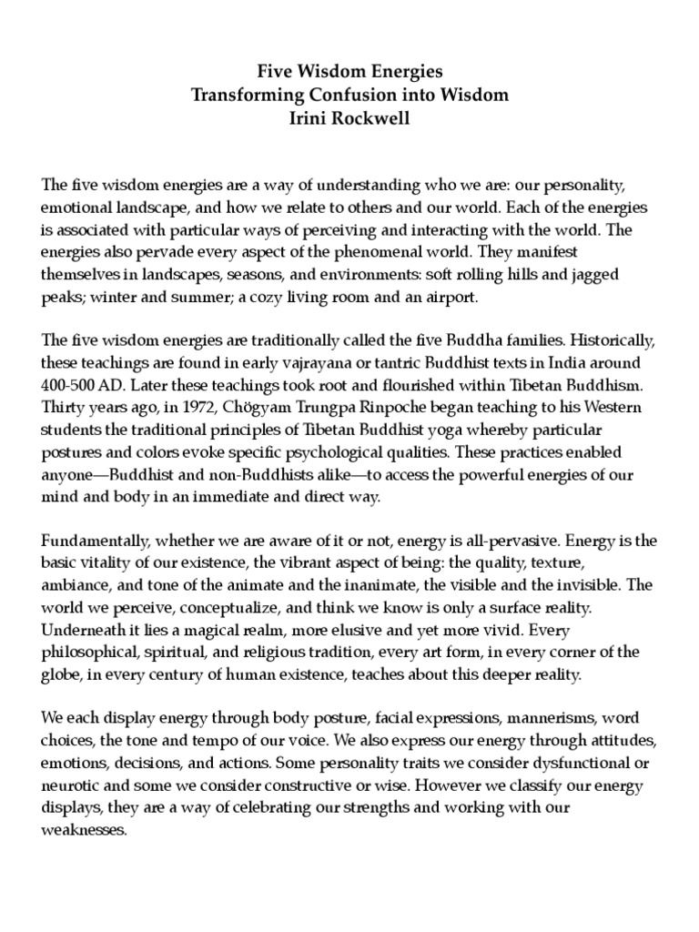 Five Wisdom EnergiesTransforming Confusion Into Wisdom | PDF | Tibetan ...