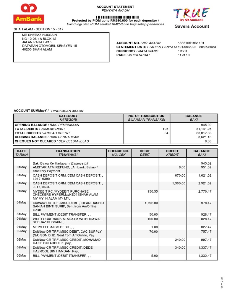 Bank statement 3 months pdf