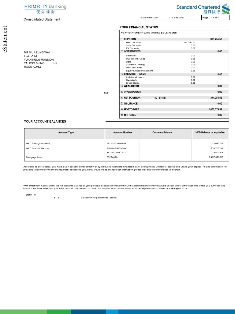 Standard Chartered Monthly Statement | PDF | Transaction Account | Banks