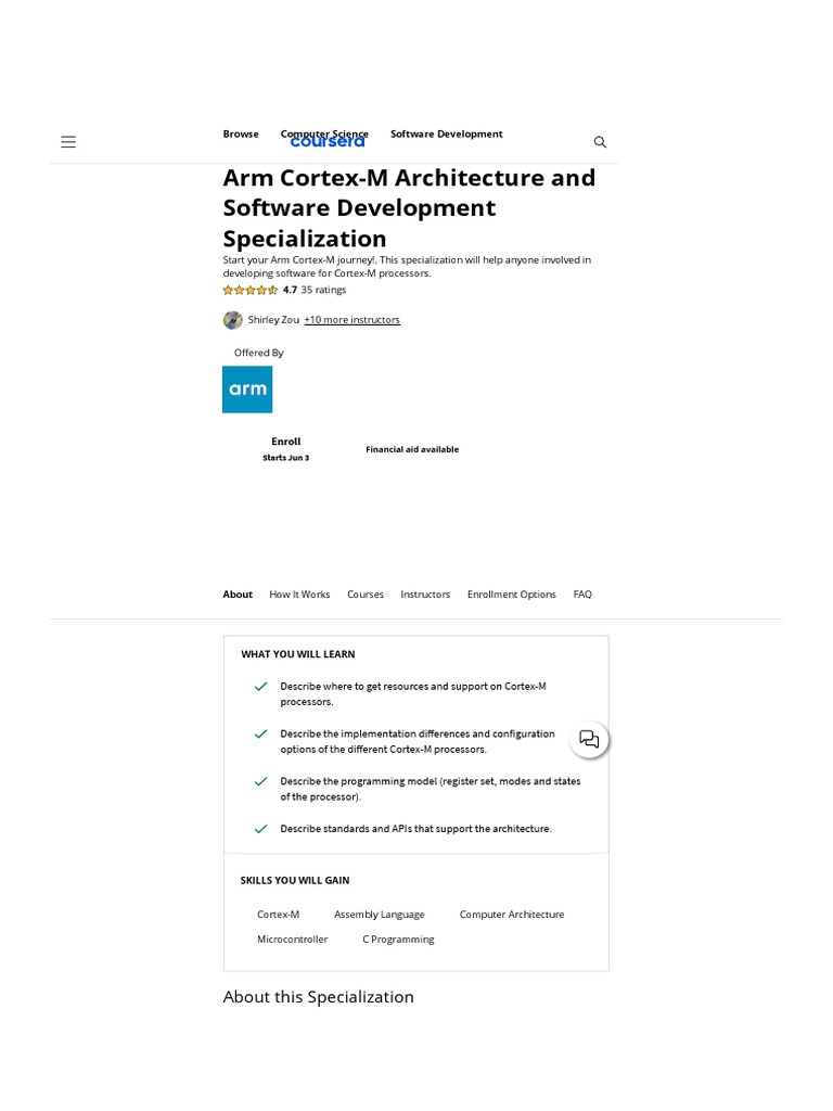 Arm CortexM Architecture and Software Development Coursera PDF