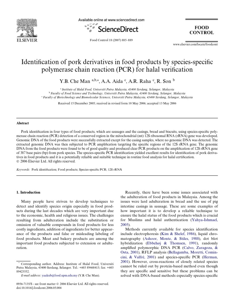 (Che Man, Dkk., 2007) IdentiWcation of Pork Derivatives in Food Products by SpeciesspeciWc
