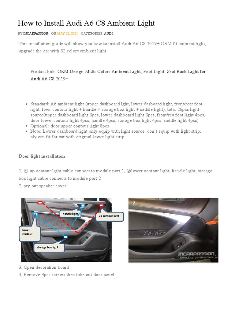 Installing Ambient Lighting in Audi A6 C8 | PDF | Electrical Connector ...