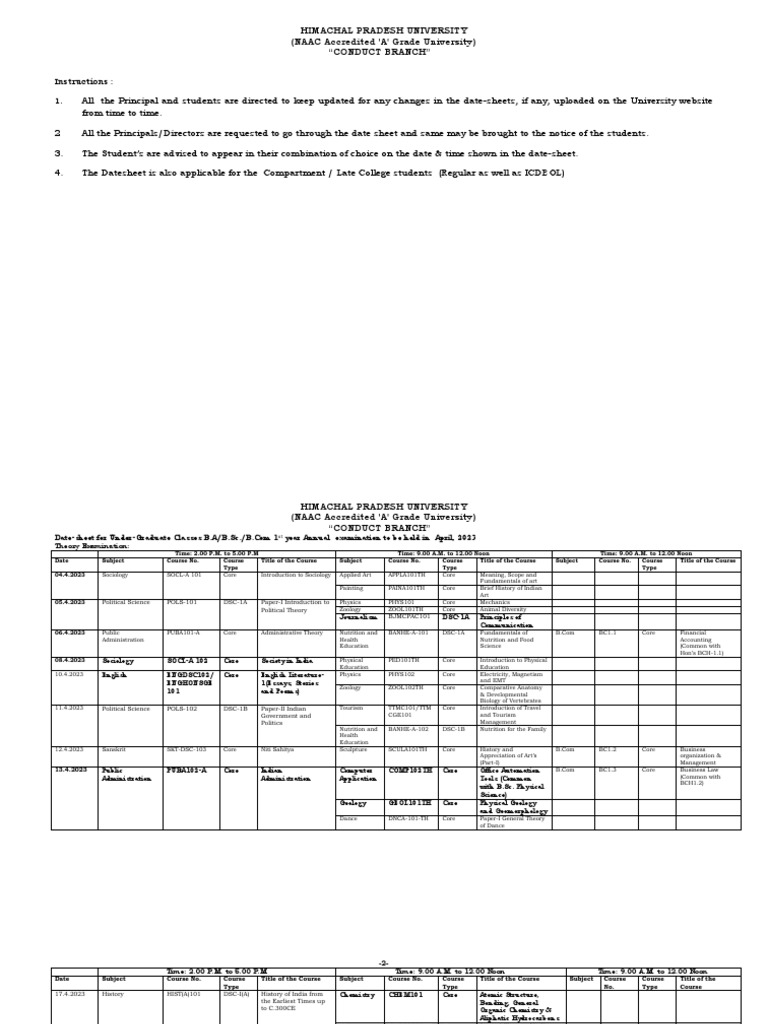 Annual Datesheet2023 PDF