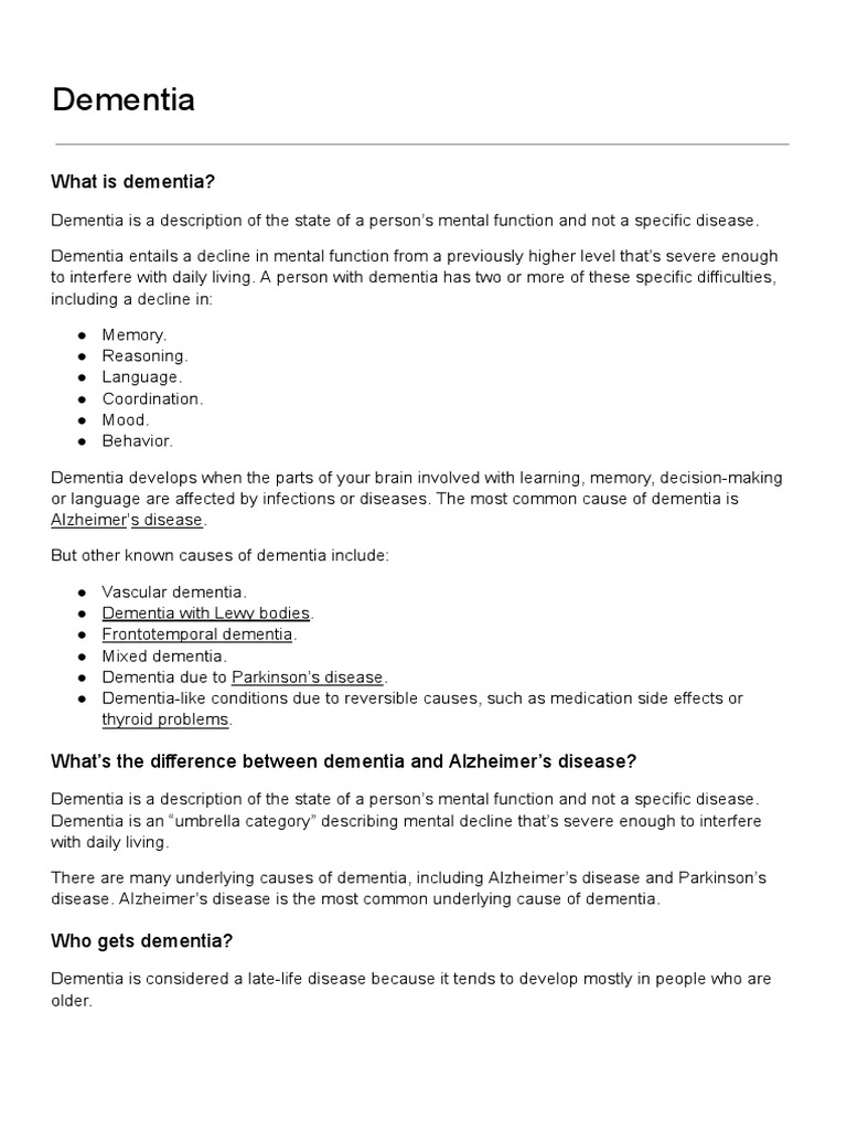 Dementia | PDF | Dementia | Alzheimer's Disease
