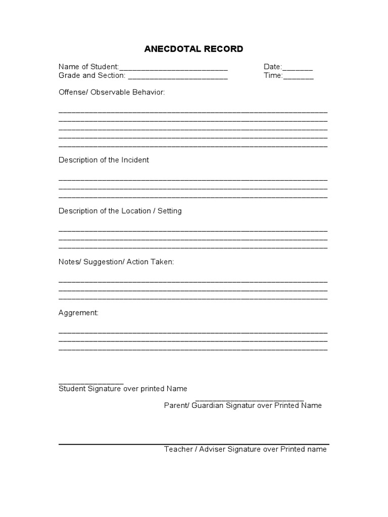 Anecdotal Record PDF Cognitive Science Interpersonal Relationships