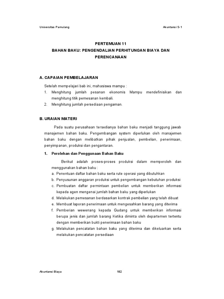 Pertemuan Ke-11 - Bahan Baku. Pengendalian Perhitungan Biaya Dan