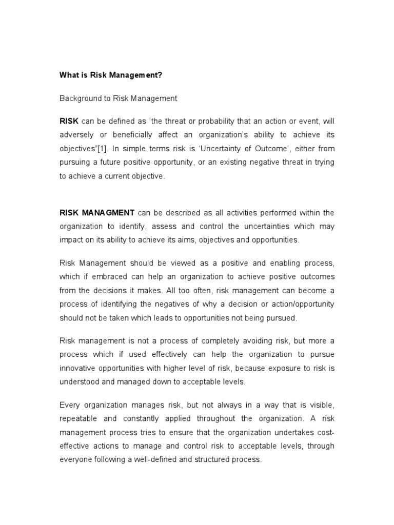 Understanding Risk Management Concepts | PDF | Risk Management | Risk