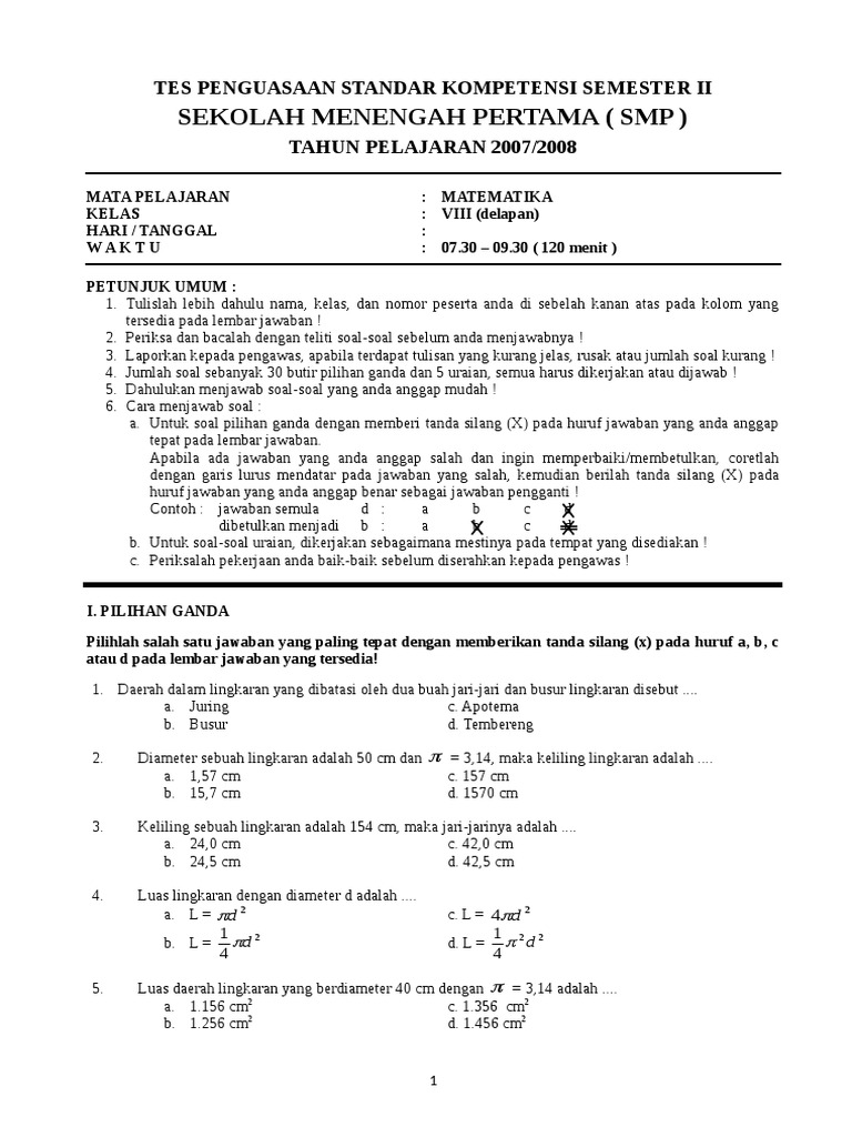 Matematika Ujian Kelas 2 Sem 2 Pdf