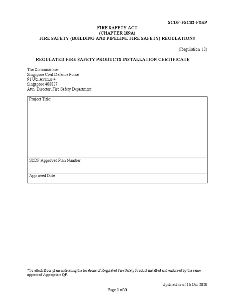 SCDF fsc02 RFSP Oct 2020 v2 | PDF | Fire Safety | Safety
