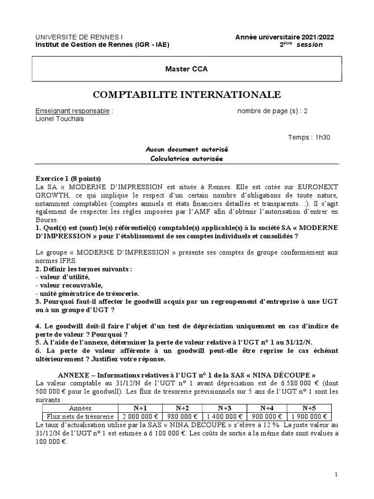 IFRS 21 : Évaluation et Goodwill | PDF | Normes internationales d ...