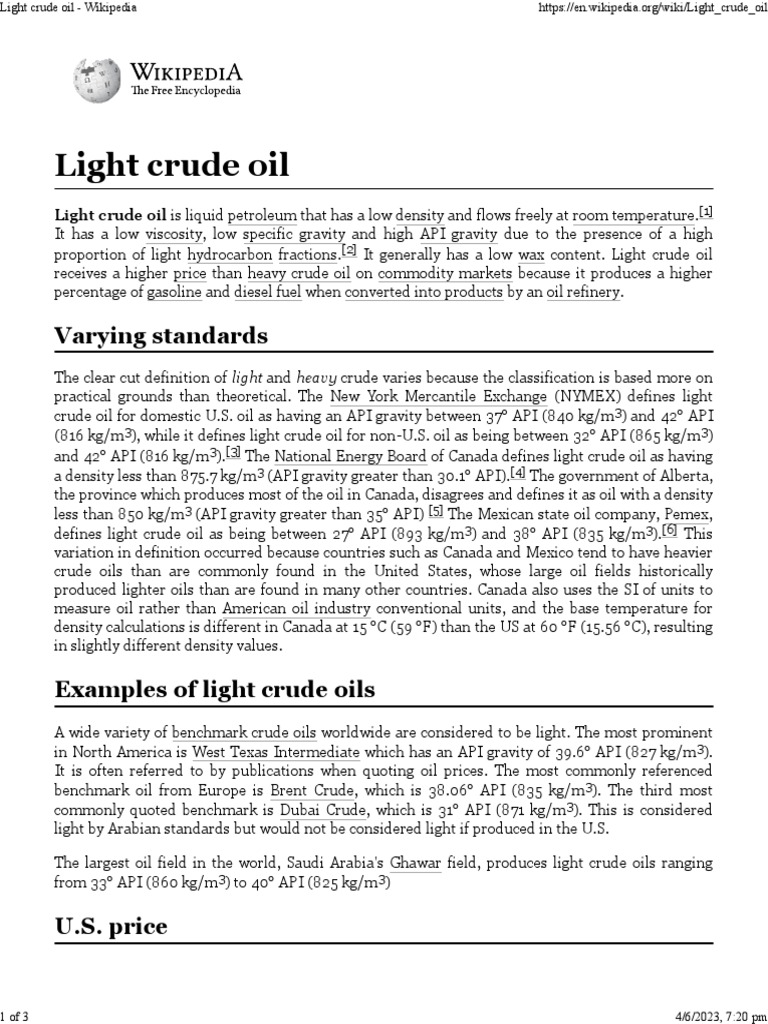 Light Crude Oil Wikipedia PDF Hydrocarbons Oils