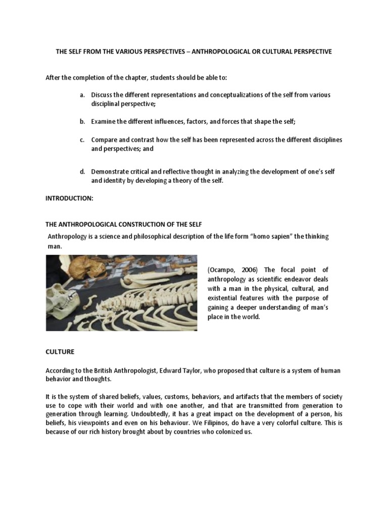 THE SELF FROM THE VARIOUS PERSPECTIVES Anthro - v2 | PDF | Anthropology ...