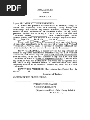 FORM NO. 93 Codicil