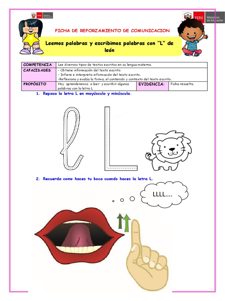 Reforzamiento Com Leemos y Escribimos Palabras Con L de Leon | PDF