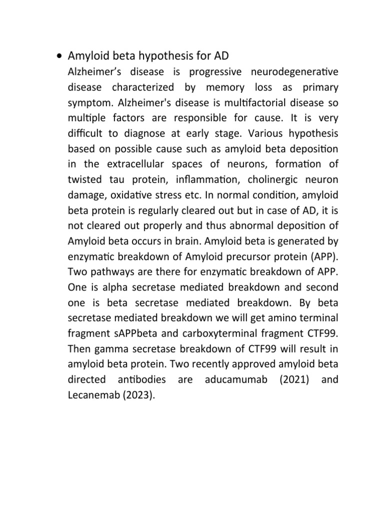 Amyloid Beta Hypothesis | PDF