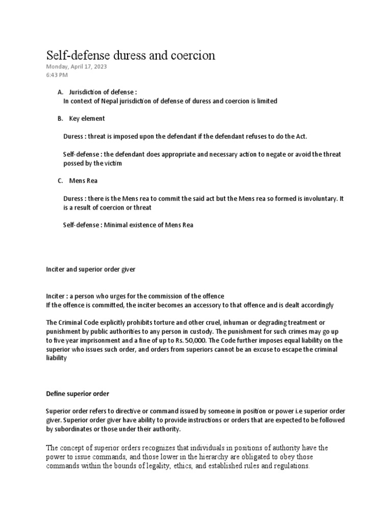 SelfDefense Duress and Coercion PDF