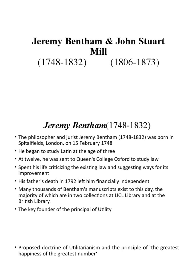 Jeremy Bentham & John Stuart Mill PDF Value (Economics) John