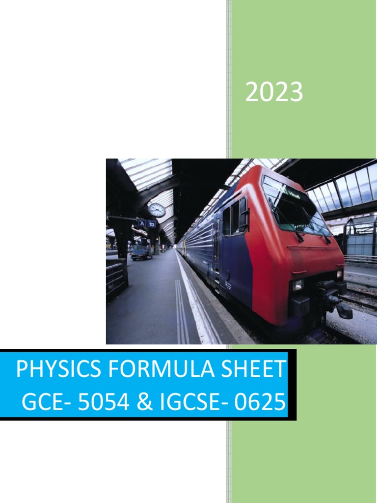 Physics 2023 Igcse and Gcse Formula Sheet | PDF