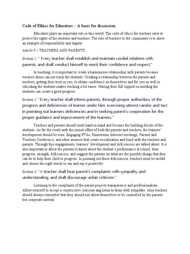 Code of Ethics For Educators | PDF | Teachers | Loans