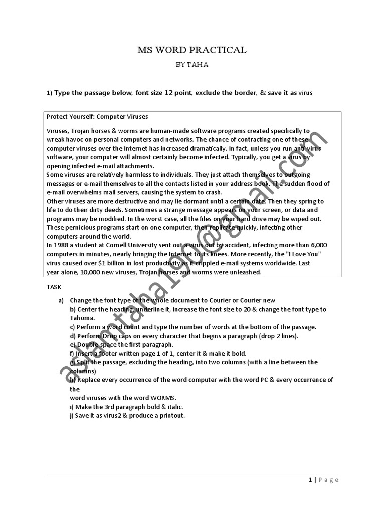 MS Word Practical: Virus and Browser Tasks | PDF