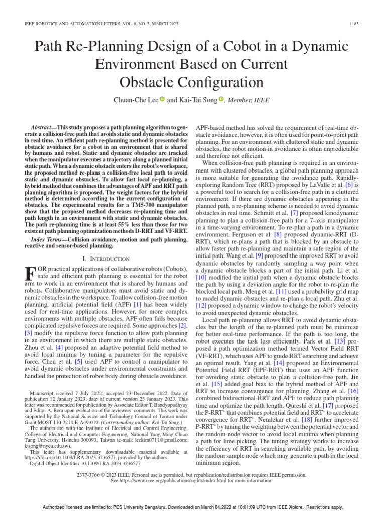 Cobot Path Re-Planning in Dynamic Environments | PDF | Mathematical ...