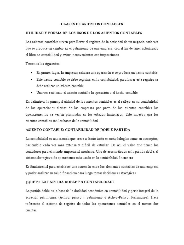 Clases de Asientos Contables | PDF | Contabilidad | Economias