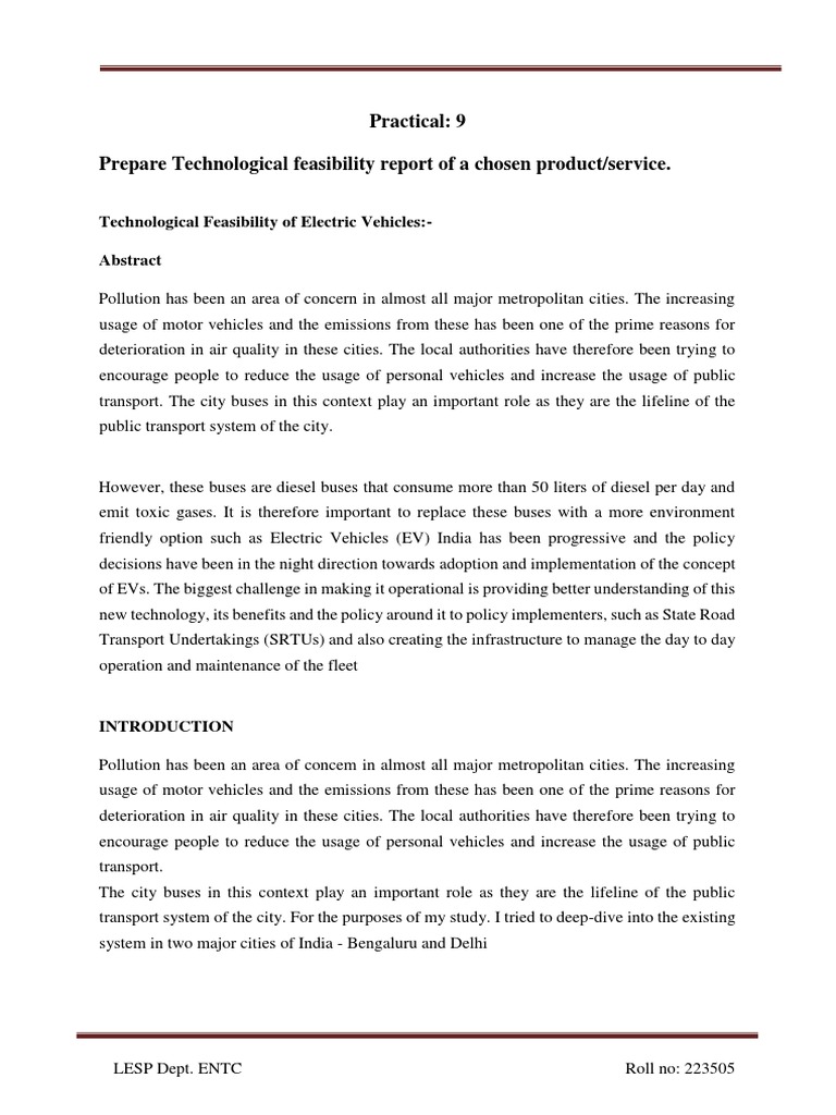 Technological Feasibility of Electric Vehicles | PDF