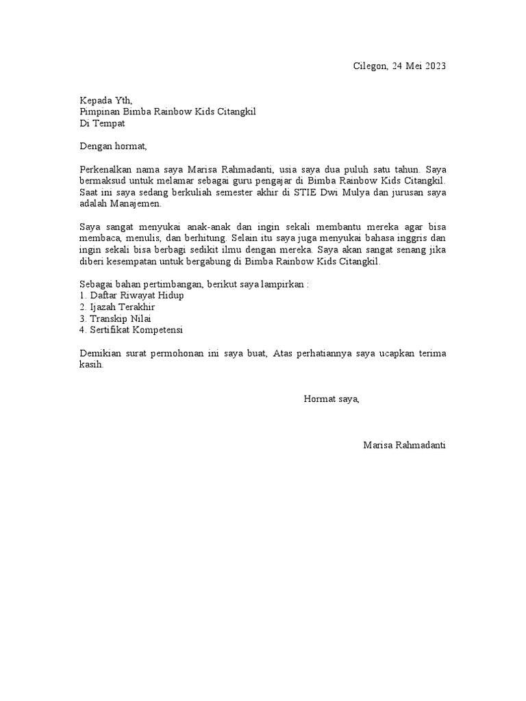 Contoh Surat Lamaran Pekerjaan | PDF