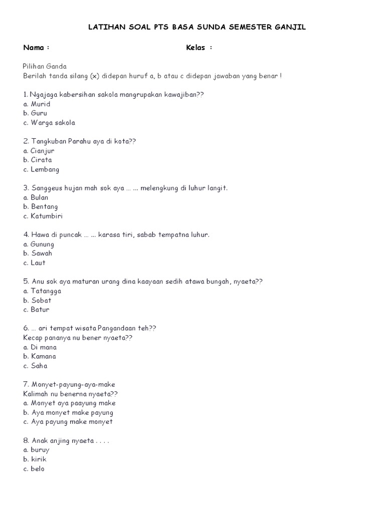 Latihan Soal Pts Basa Sunda Kelas 3 Semester 1 Pdf