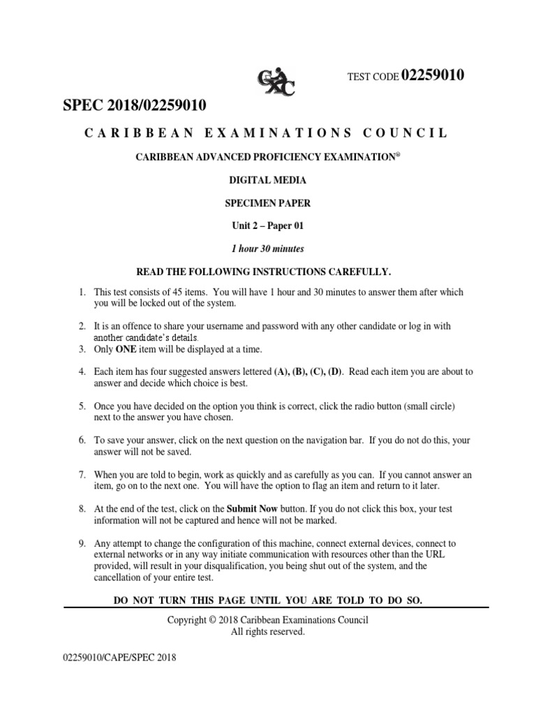 CAPE Digital Media Unit 2 Paper 1 2018 Answers PDF sites