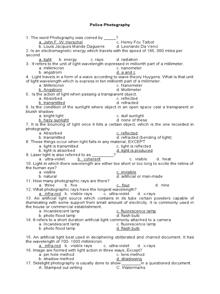 Police Photography Questions | PDF