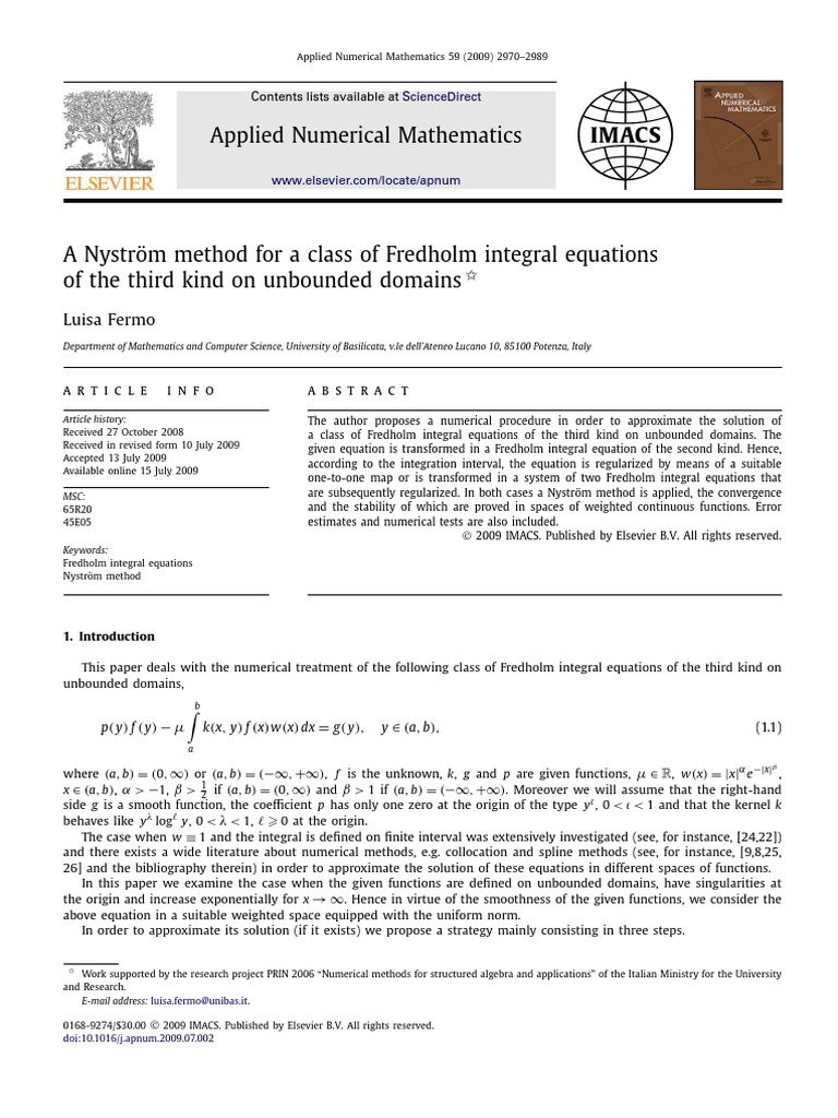 A Nystrom Method For A Class of Fredholm | PDF | Teaching Mathematics