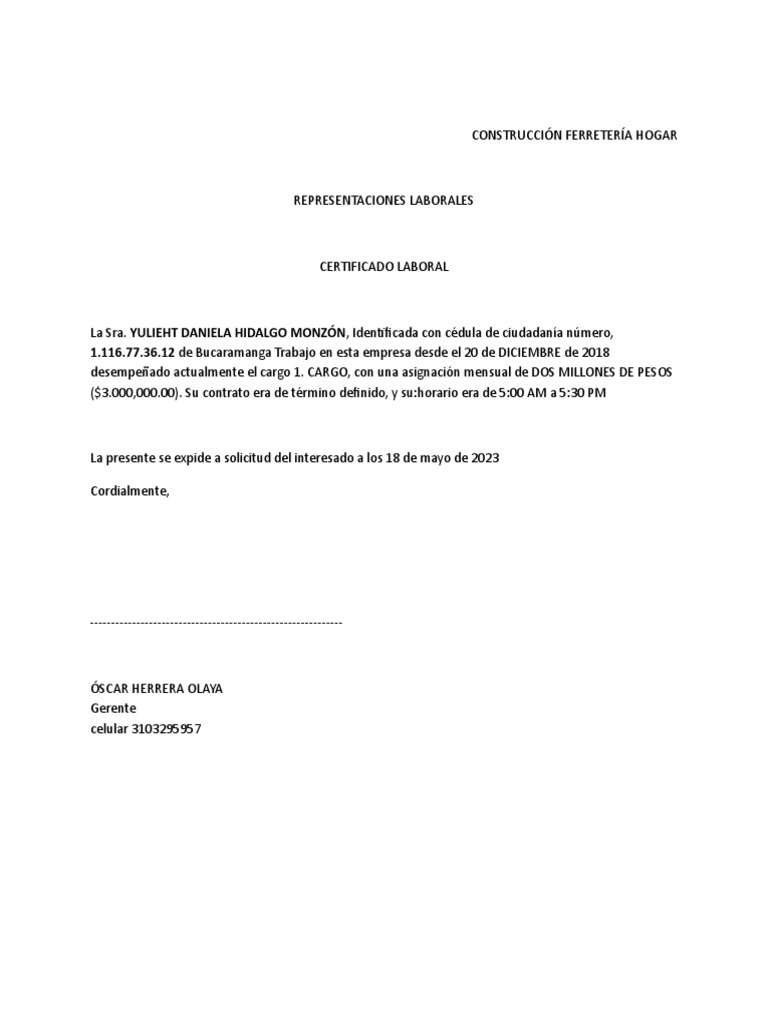 Carta de Referencicertificado Laboral | PDF