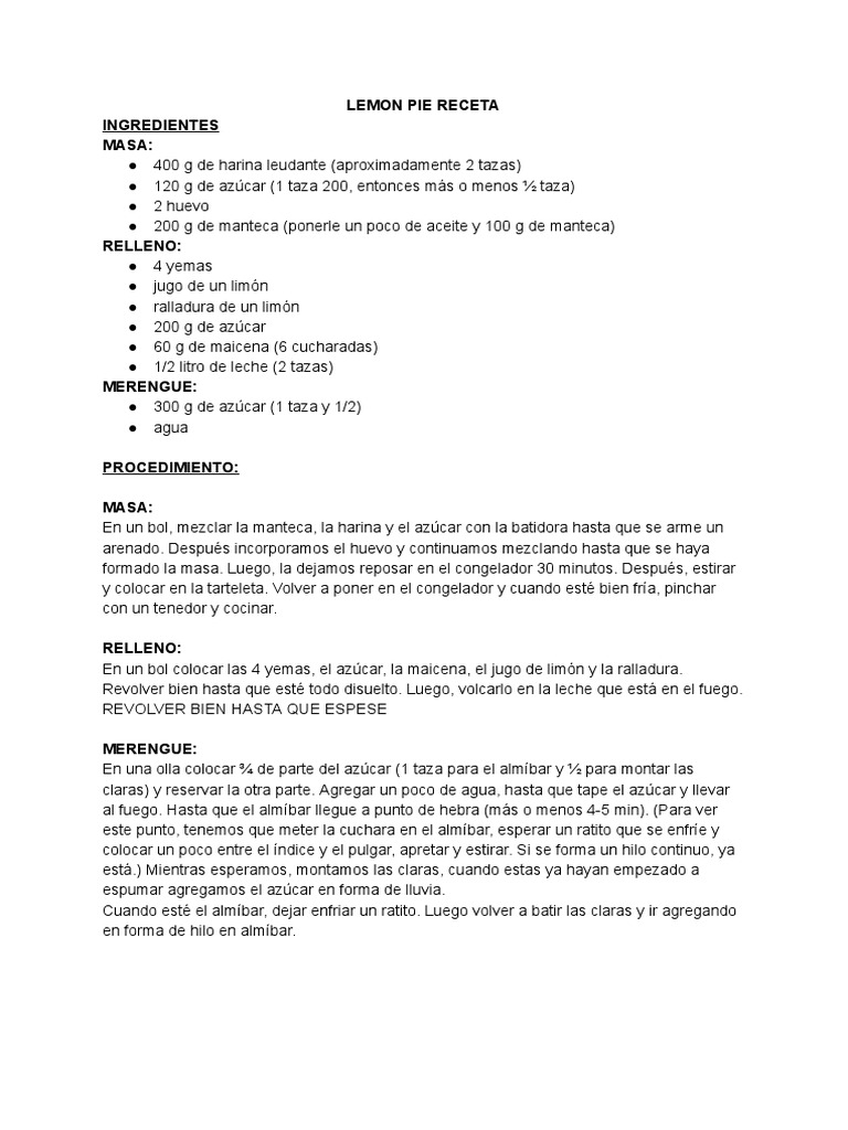 Lemon Pie Receta PDF