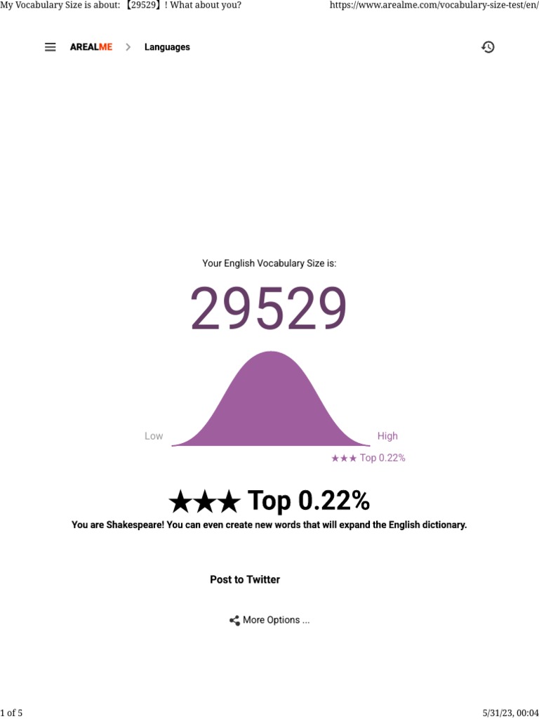 Typical English Vocabulary Size