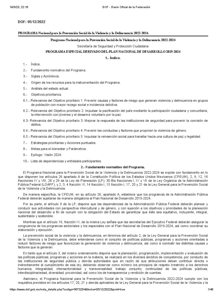 Prevención de Violencia y Delincuencia 2022-2024 | PDF | La violencia ...