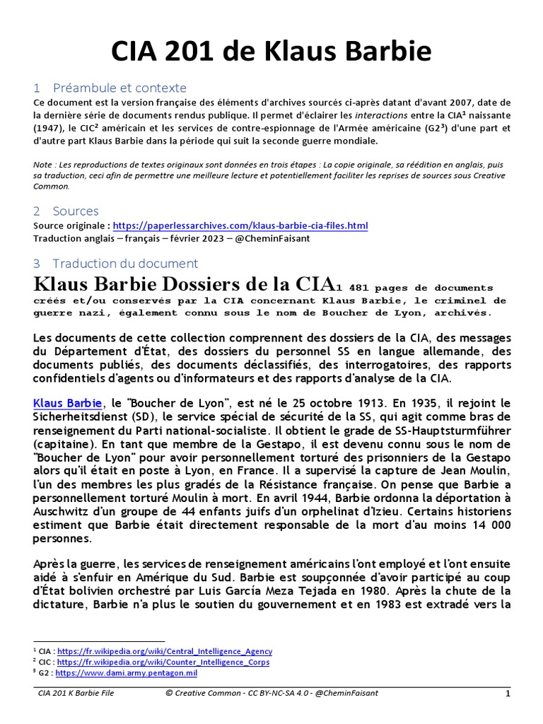 Dossier CIA sur Klaus Barbie | PDF | Service de renseignement ...