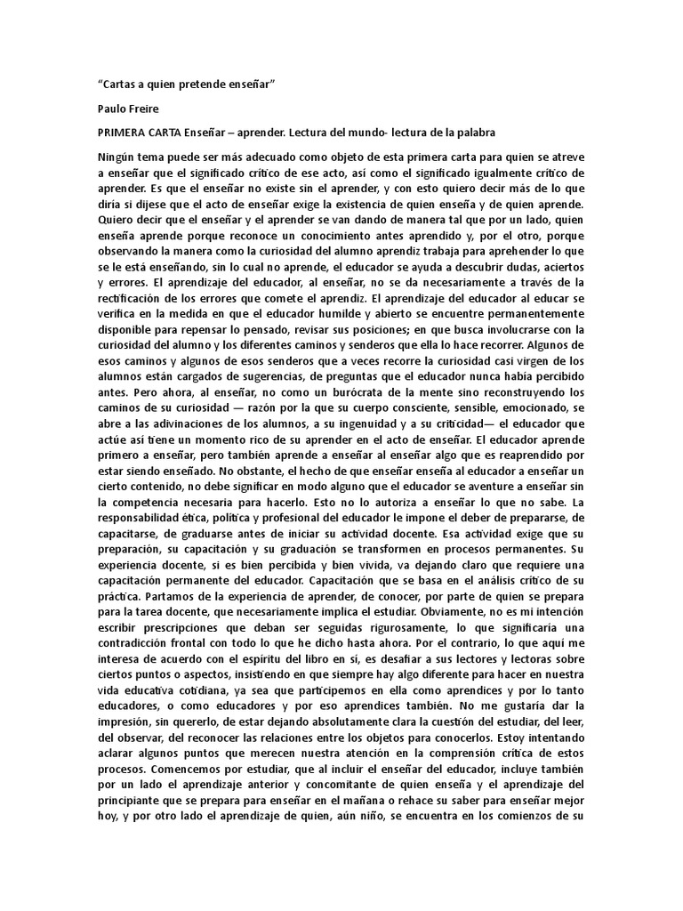 Cartas A Quien Pretende Enseñar | PDF | Experiencia | Aprendizaje