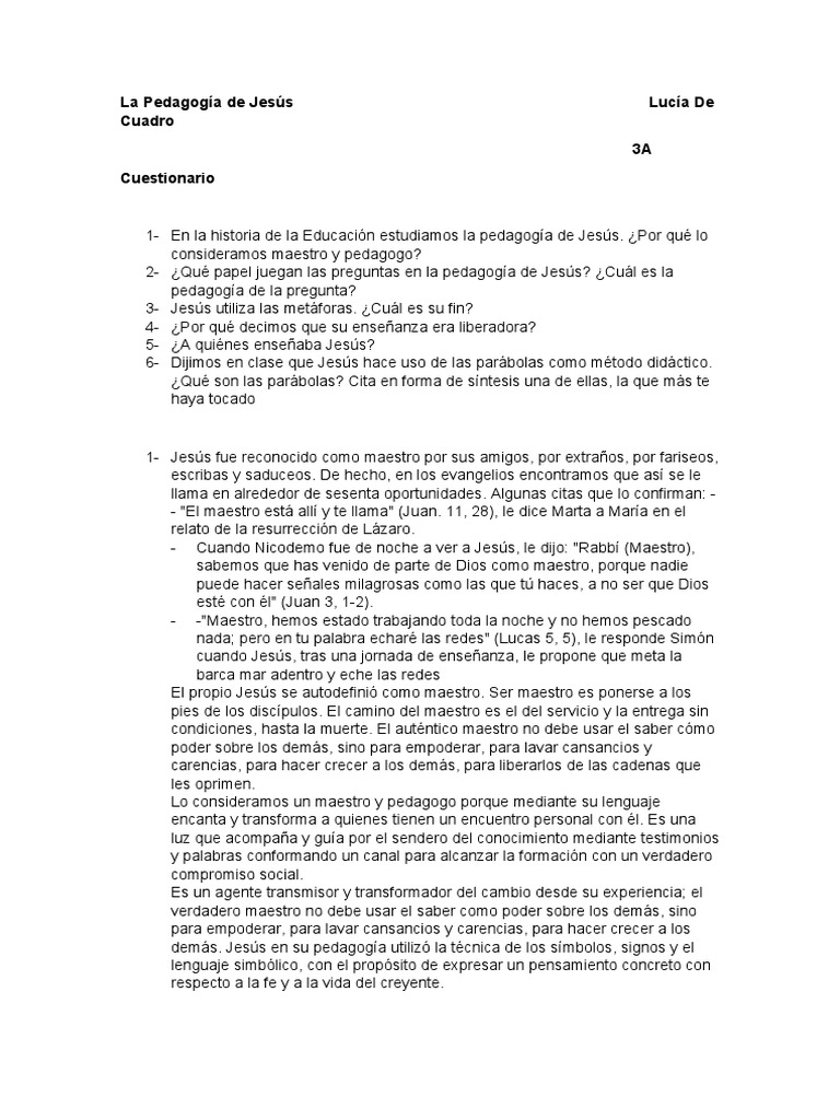 La Pedagogia de Jesus 1 | PDF | Jesús | Parábolas de Jesús