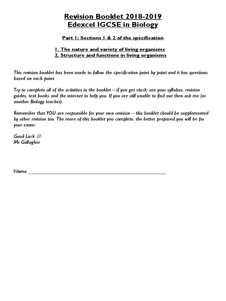 IGCSE Revision Booklet Part 1 2018 2019 (New Spec) Answers | PDF
