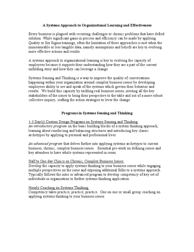 Systems Approach to Organizational Learning | PDF