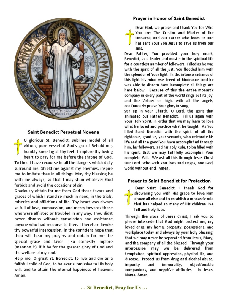 St Benedict Prayers_ St Monica Novena PDF Lord's Prayer Prayer
