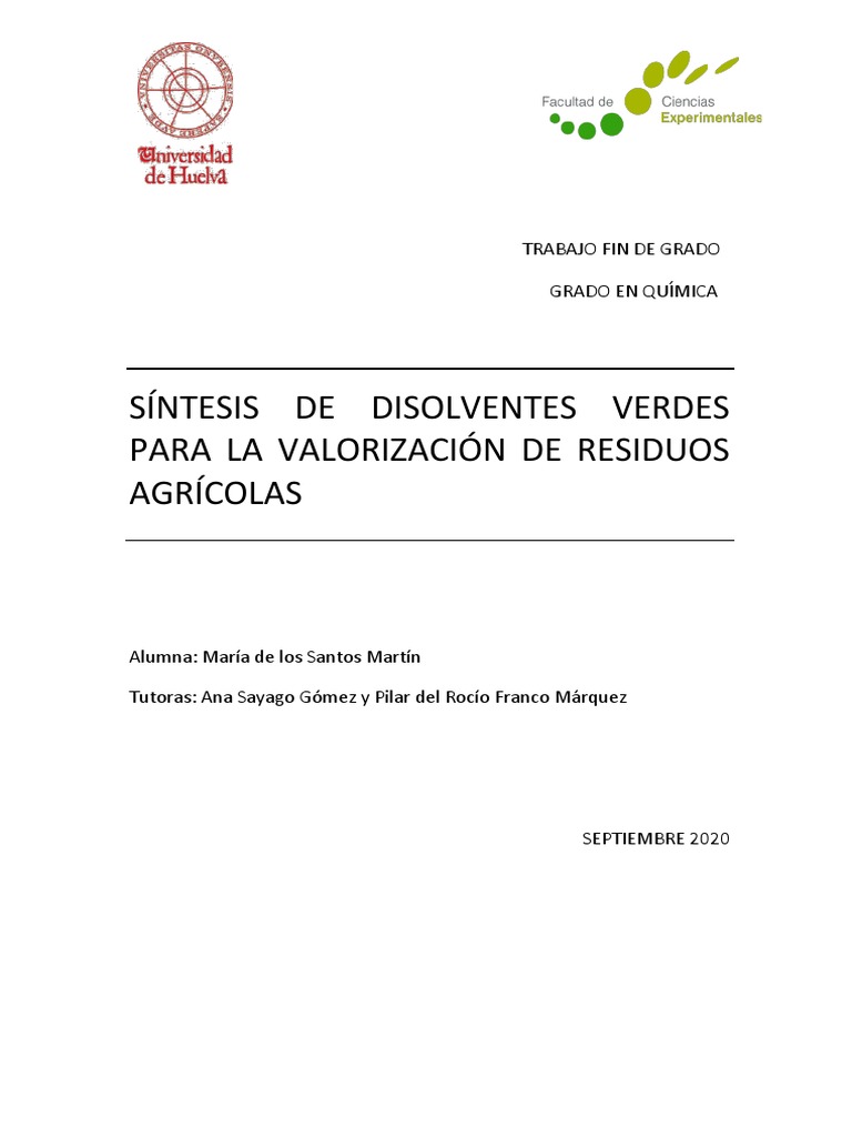 Tfg s ntesis de disolventes verdes para la valorizaci n de residuos