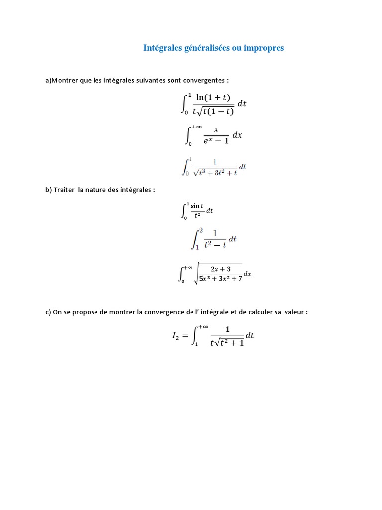 CCorrection Exercices Integrale Impropre Révisé | PDF